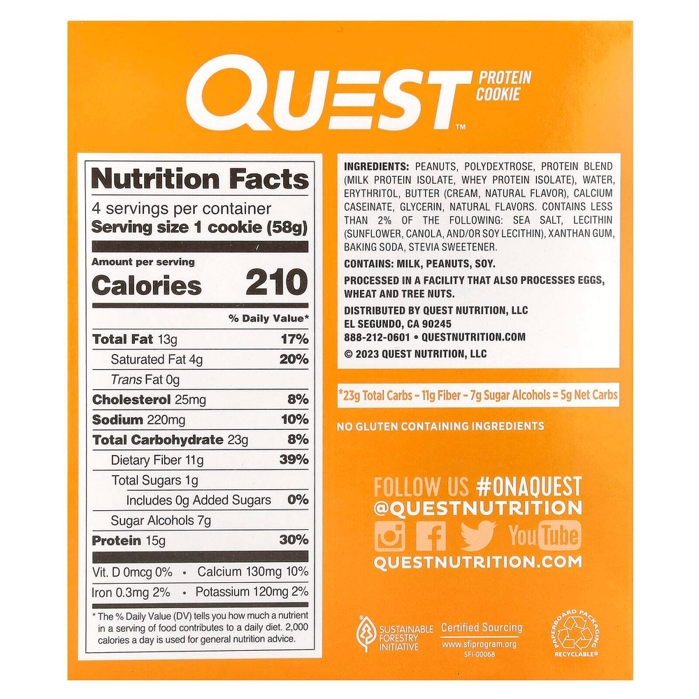 Quest Nutrition, Protein Cookie, арахисовая паста, 4 пакетика по 58 г (2,04 унции)