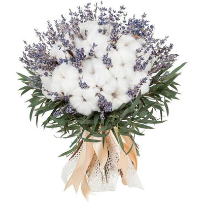 Букет сухоцветов Хлопкок, эвкалипт, лаванда 30х30 см
