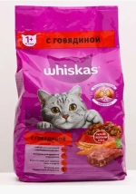 Корм д/взр.кошек WHISKAS Сухой с говядиной (Россия) 1300г