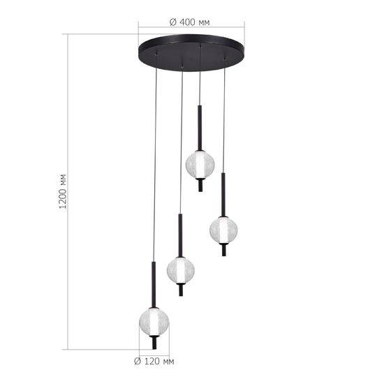 SL6120.403.04 Светильник подвесной ST-Luce Черный/Прозрачное кракелированное стекло LED 4*8,5W 3000K PEEK