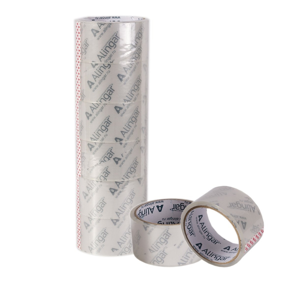 Клейкая лента упаковочная Alingar, 48 мм * 23 м, основа полипропилен, прозрачная, уп. 6 шт.