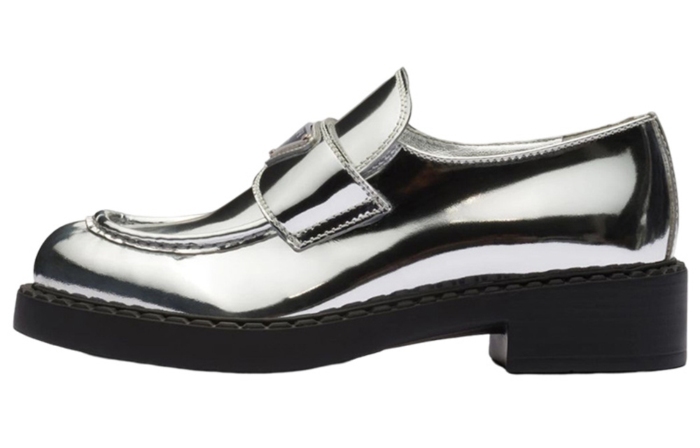PRADA Metallic 50mm Loafers Silver Leather Women"s