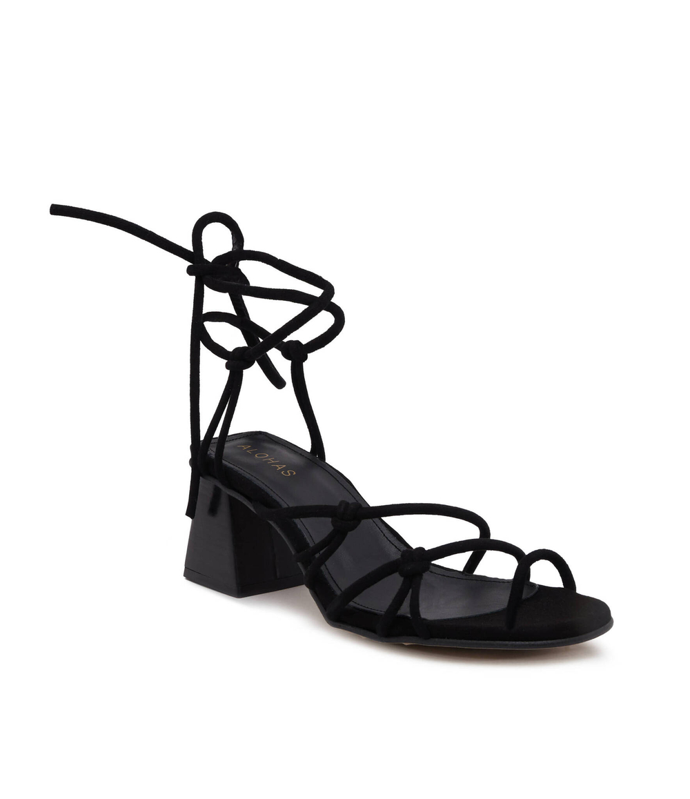 Кожаные босоножки на каблуке Alohas - черный(S00284)