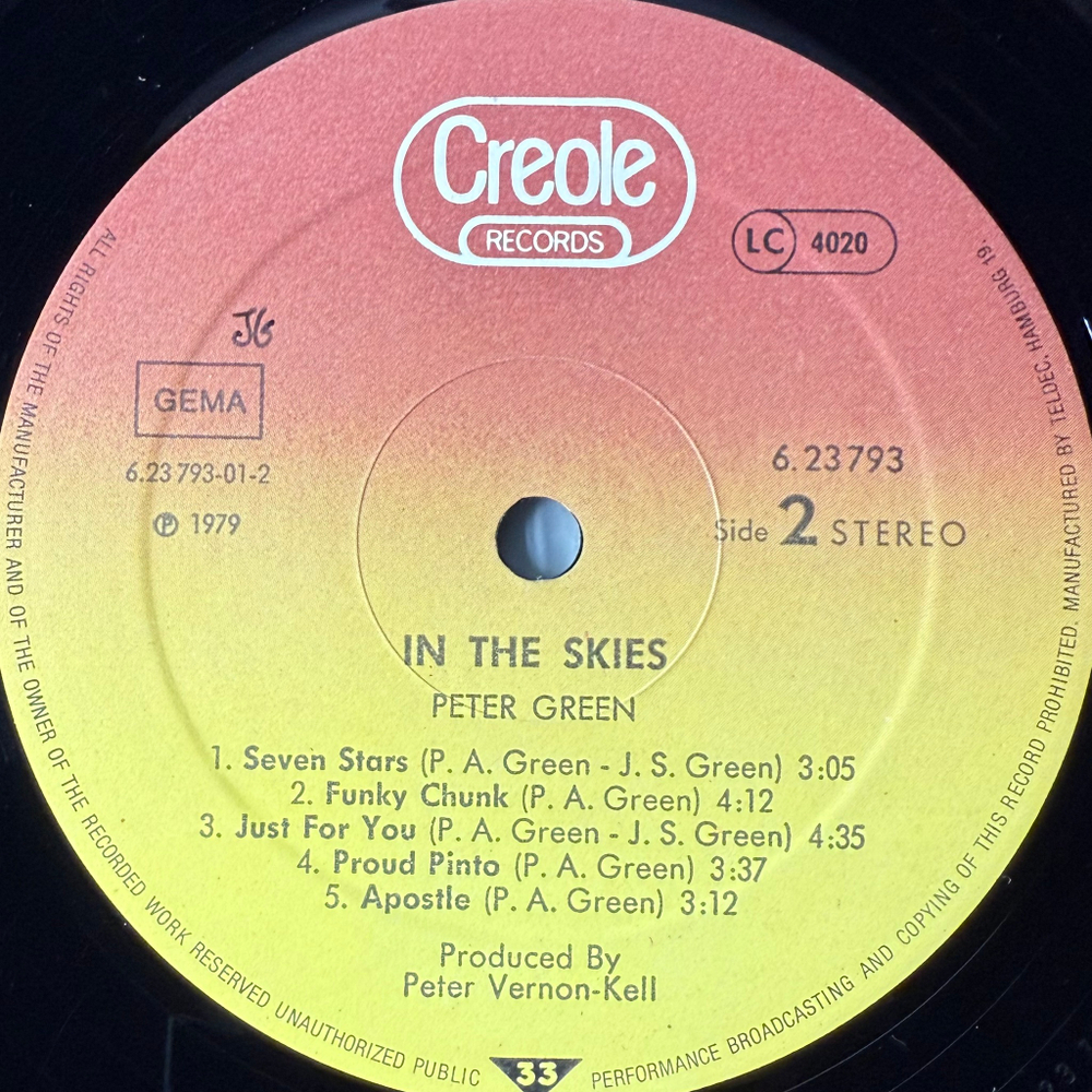 Peter Green ‎– In The Skies (Германия 1979г.)