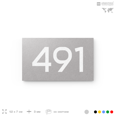 Номер на дверь 491, табличка на дверь для офиса, квартиры, кабинета, аудитории, склада, серая 120х70 мм, Айдентика Технолоджи
