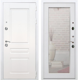 Входная металлическая белая дверь с зеркалом RеX (РЕКС) Премиум H белая ФЛ-243 силк сноу /  Пастораль силк сноу