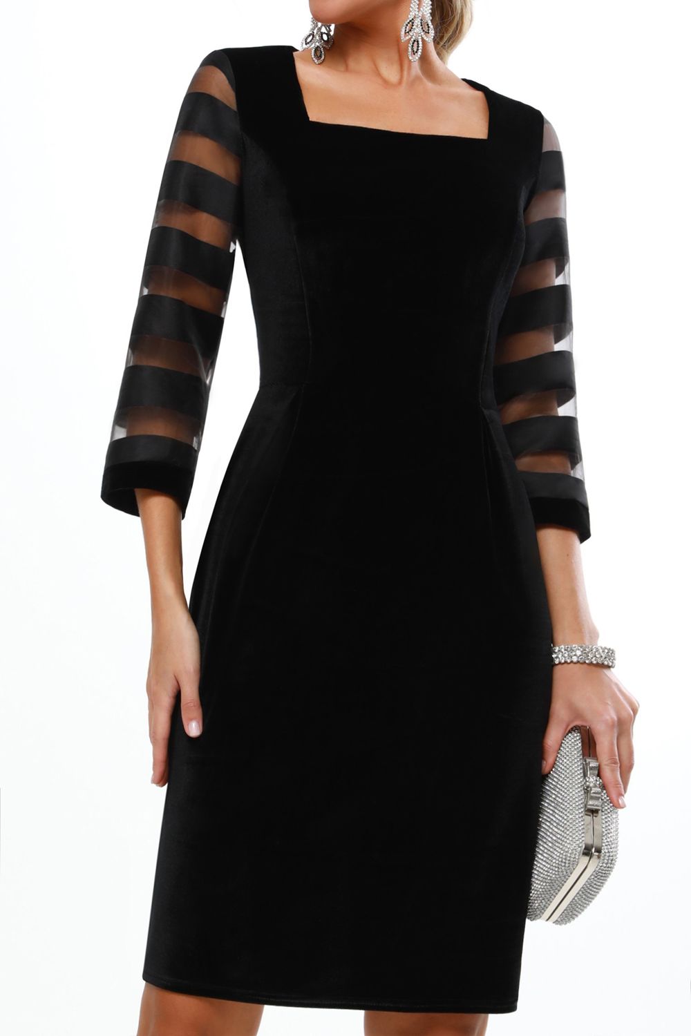 Платье бархатное черное с вырезом каре DStrend (Акция)