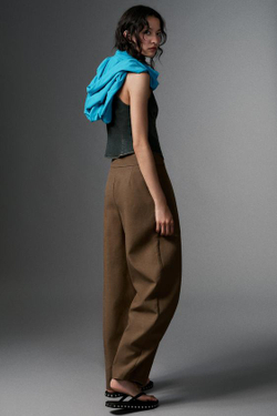 ZARA БРЮКИ BALLOON С ЗАЩИПАМИ, КОРИЧНЕВЫЙ МЕЛАНЖ