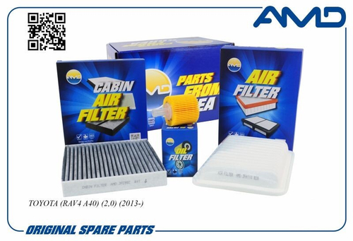 Комплект фильтров Toyota Corolla 1.6 с 2007 г. Rav 4 2.0 с 2008 г. (воздуш. + масл.+ угол. салон.) (AMD)
