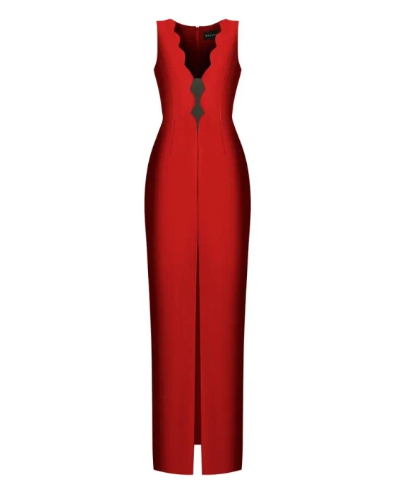 Платье макси из сатина с вырезом