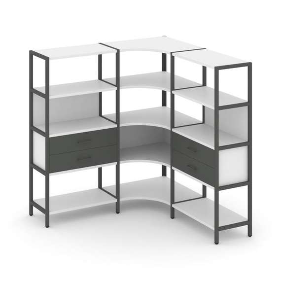 Shelf System Трехсекционный угловой стеллаж четырехярусный с ящиками SN.STMU-431 Белый/Антрацит/Мета