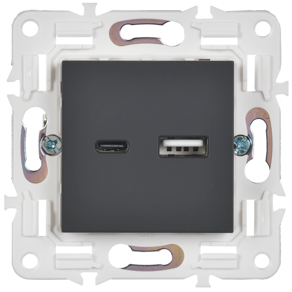 SKANDY Розетка USB A+C 18Вт SK-R13G графит IEK
