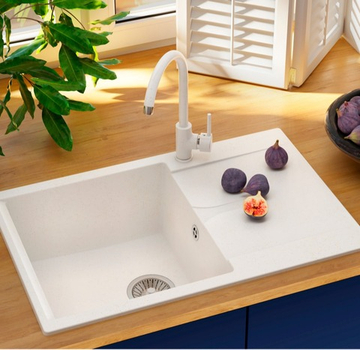 Мойка POLYGRAN GALS-760 белый хлопок №36, смеситель SKS5 белый хлопок