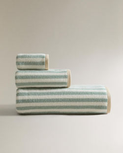 Zara Home Полотенце для лица и рук из хлопка, зелёный, в полоску · 1520/013