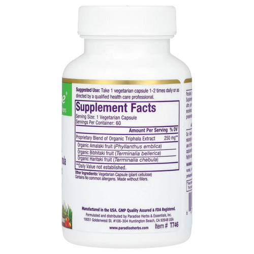 Paradise Herbs, трифала, 60 вегетарианских капсул