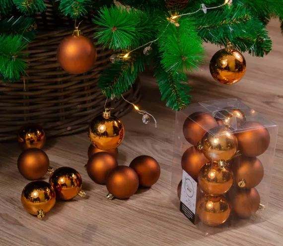 Набор пластиковых шаров Дивный 60 мм, медный, 12 шт, Kaemingk (021992)