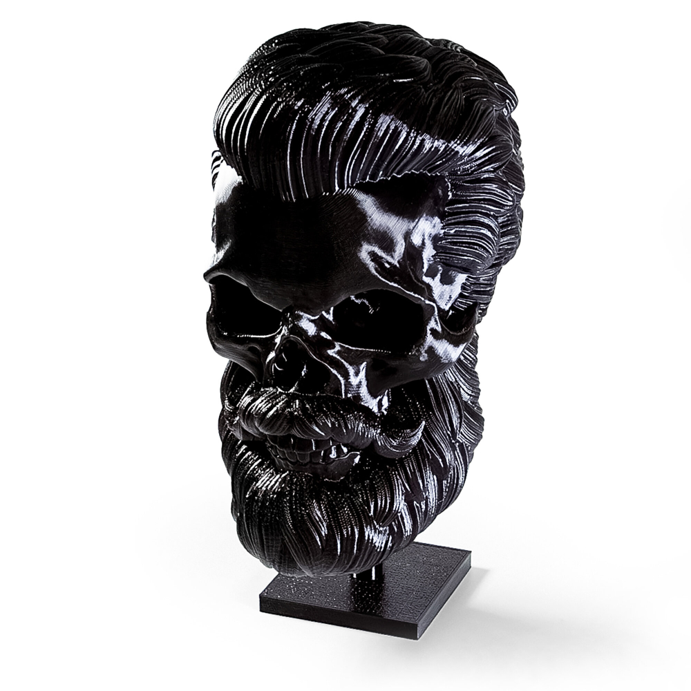 Бородатый череп фигурка для декора интерьера, арт-объект, коллекционный предмет, 3D печать, черный 12 см.