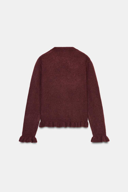 ZARА ТРИКОТАЖНЫЙ КАРДИГАН С ВОЛАНАМИ, БУРГУНДИ