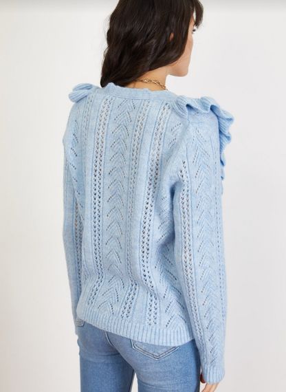 Qadın fırfırlı düyməli jaket Mavi 10021061