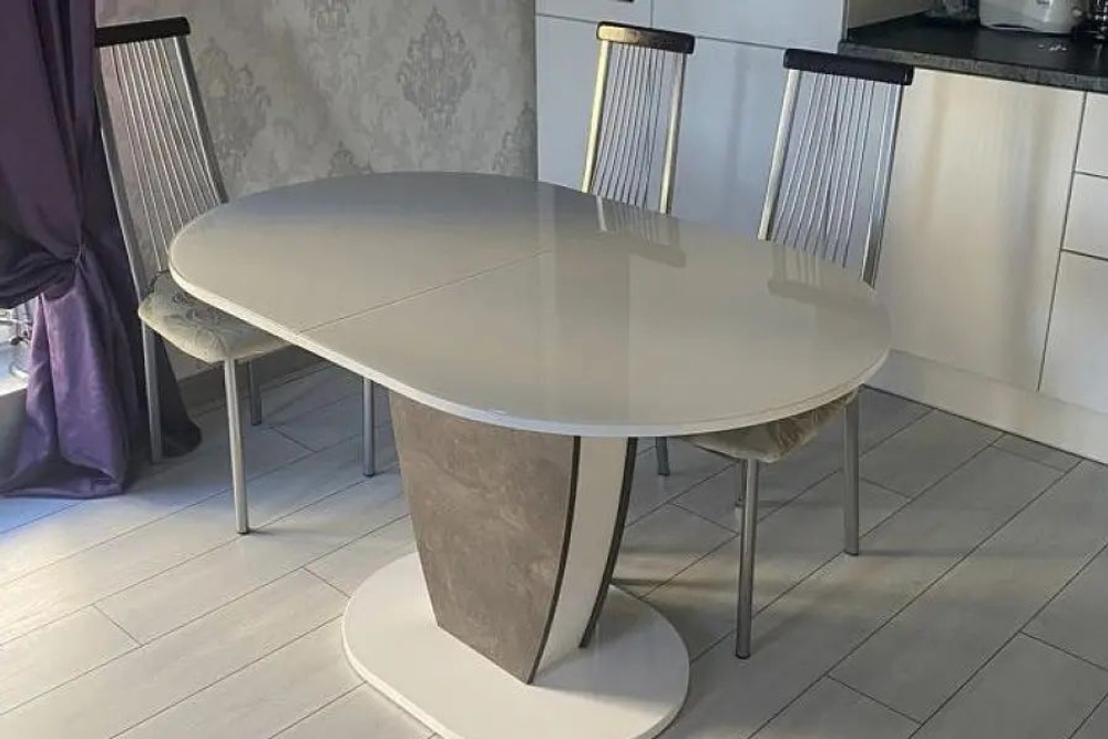 Стол кухонный обеденный раздвижной Белый Глянец/Моод Тёмный, Монреаль Тип 1, 130х80х75 см