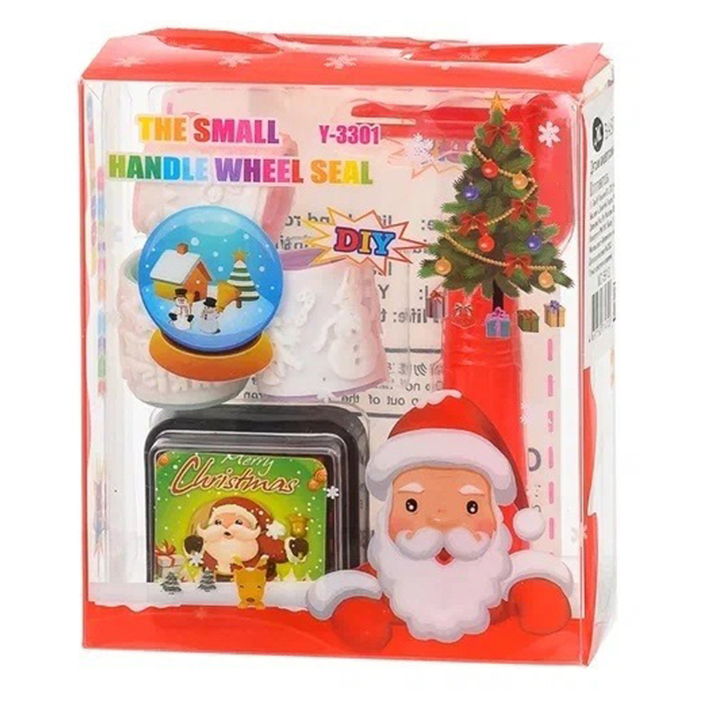 Штамп детский Basir с 3 сменными роликами и штемпельной подушкой, 9 см, серия "Новый год", красный