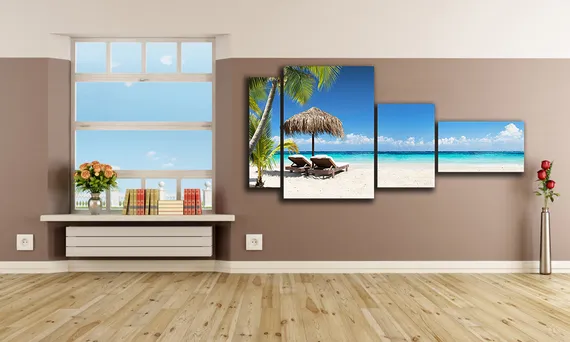 Модульная картина "Шезлонги на пляже"