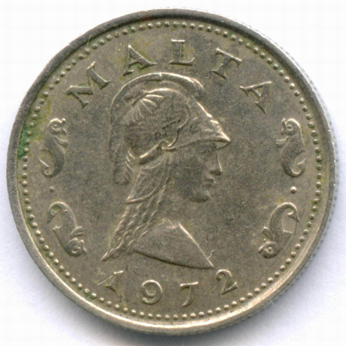 2 цента 1972 год. Мальта. Виноградная лоза. Медно-никель, диаметр 17.7 мм. VF
