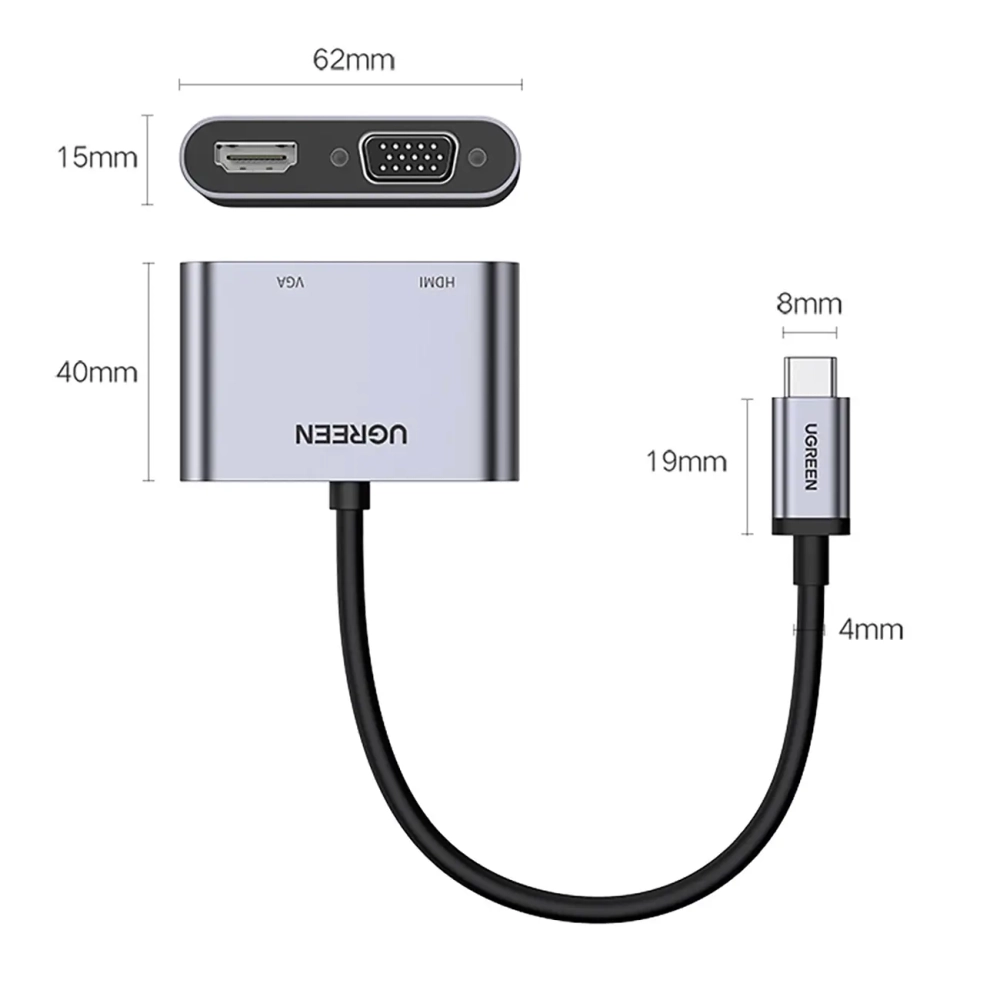Конвертер USB 3.1 Type C на HDMI + VGA UGREEN 50505