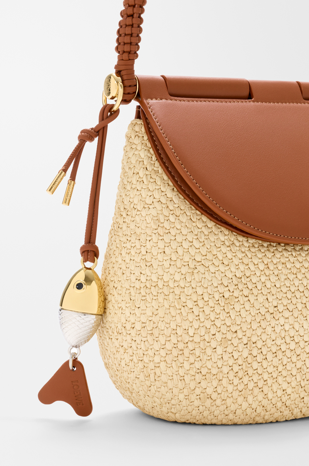 Loewe Средняя сумка Pescador из рафии и телячьей кожи, натуральный/коричневый