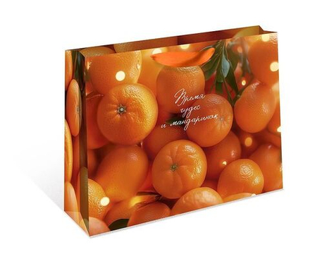 Пакет подар. бум. новогодн. 32*26*12см 157гр/м Мандарины