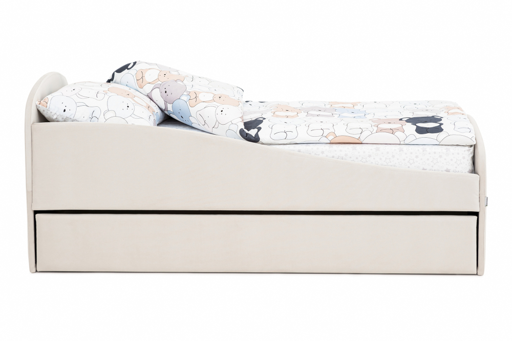 Детская мягкая кровать с ящиком Бельмарко Letmo ванильный велюр