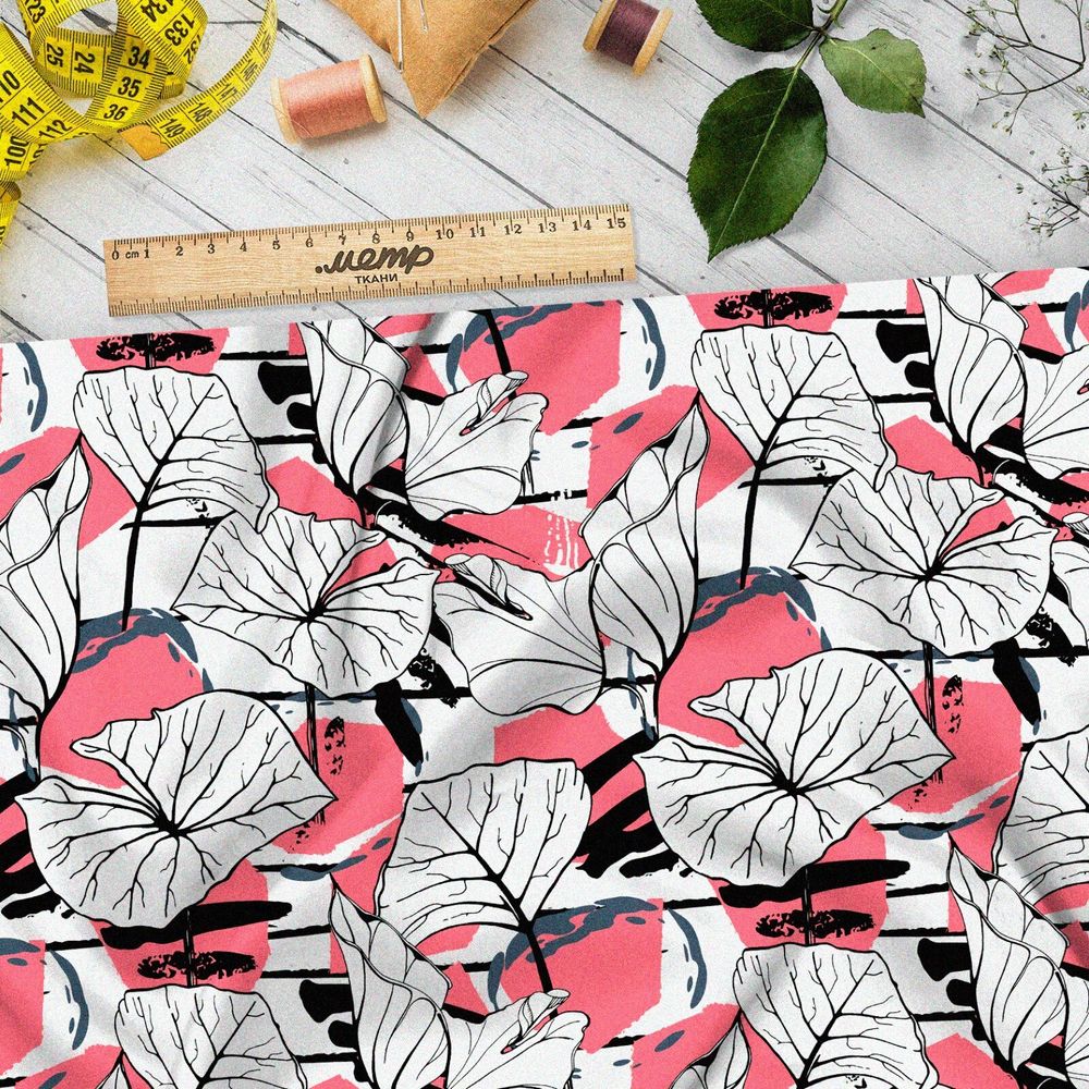 Ткань поплин широкие листья яркие