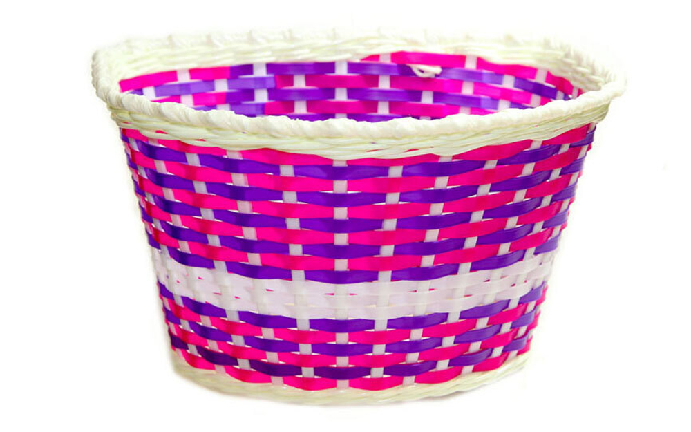 Корзина TRIX для дет. вел. 20", креп. на руль, 270x200x170мм, пласт., плетёная, бело-бордово-фиолет.