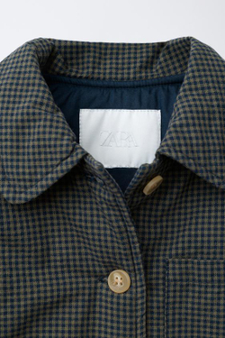 ZARA СТЕГАНАЯ КУРТКА В КЛЕТКУ ВИШИ, ЧЕРНЫЙ/ЗЕЛЕНЫЙ