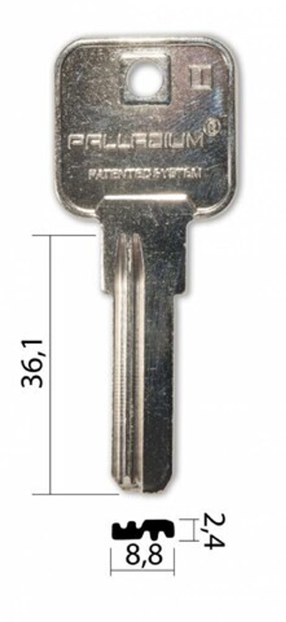 Заготовка вертикального ключа 12655 Palladium  PAL1 2 паза