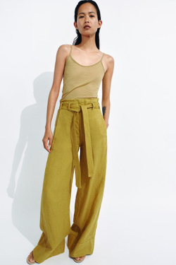 ZARA БРЮКИ ИЗ 100% ЛЬНА — ZW COLLECTION, ГОРЧИЧНЫЙ