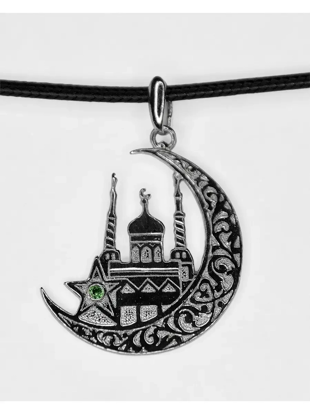 Подвеска мусульманская серебряная родированная с фианитом