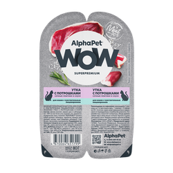 Консервы ALPHAPET WOW для кошек с чувствительным пищеварением, с утком и потрошками - 80 гр
