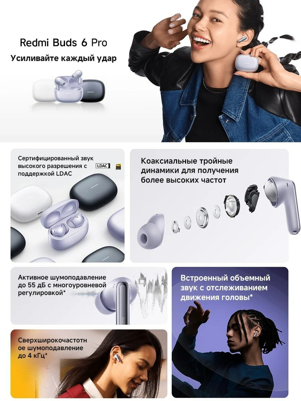 Наушники беспроводные Xiaomi Redmi Buds 6 Pro Global для РФ Space Black (BHR9307GL)