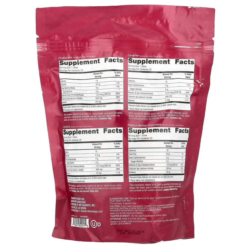 Bariatric Advantage, Chewy Bite с цитратом кальция, без сахара, сладкое ассорти, 90 жевательных таблеток