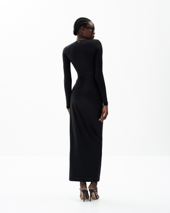 №032 Платье макси с глубоким вырезом (черный)