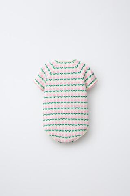 ZARA ТРИКОТАЖНЫЙ ПЕСОЧНИК С ЖАККАДОВЫМ ЦВЕТОЧНЫМ УЗОРОМ, ЭКРЮ