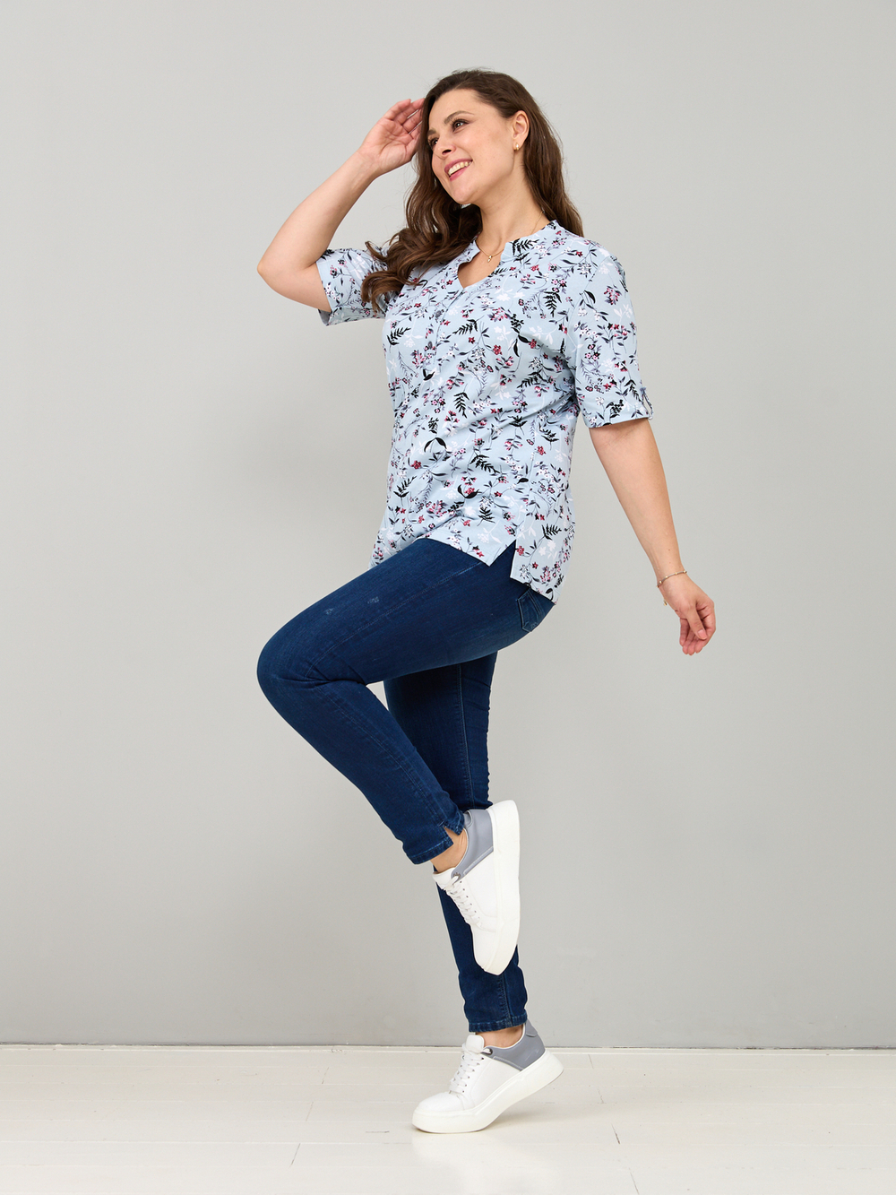 Блузка БЛ-122/ментол-цветыветочка