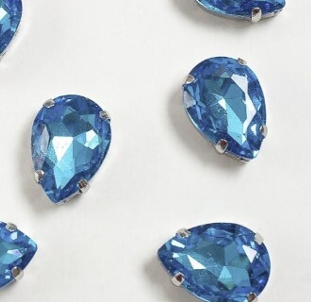 Стразы пришивные стекло в оправе, р. 18 мм, голубой