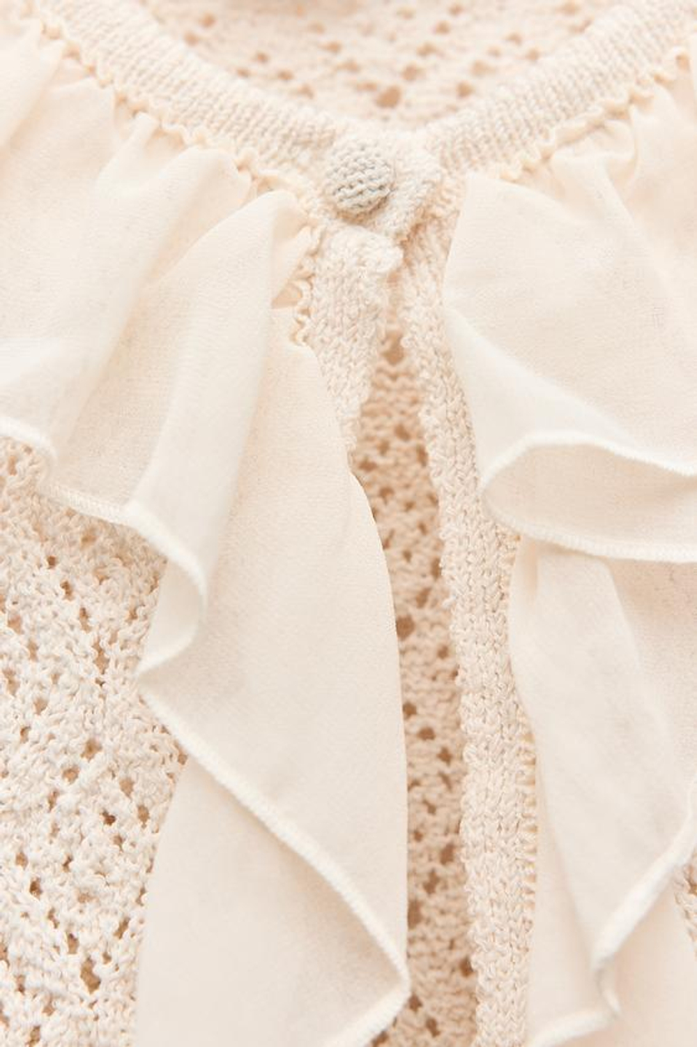 ZARA КАРДИГАН С ВОЛАНАМИ И ПЕРФОРАЦИЕЙ, ЭКРЮ