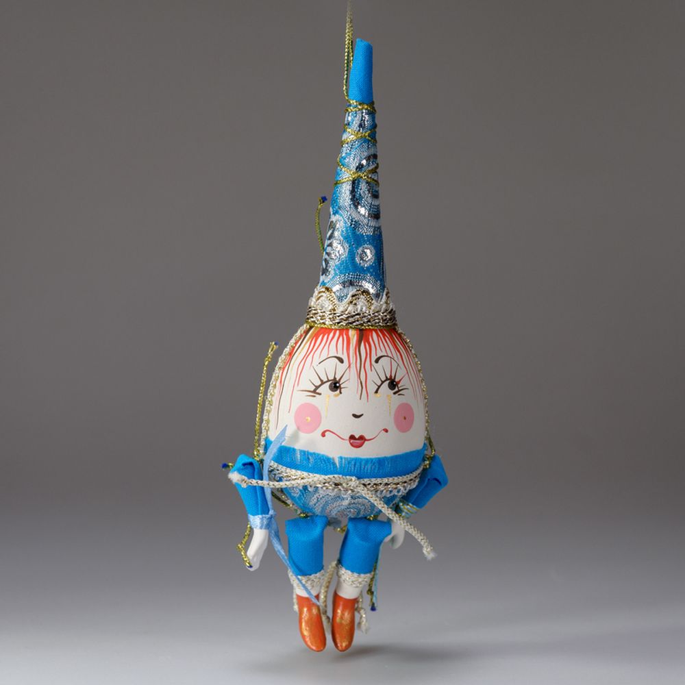 Ёлочная игрушка Клоун-яйцо в парчовом колпаке