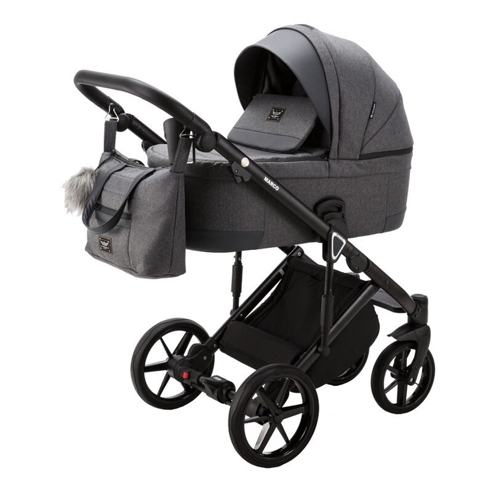 Детская коляска Adamex Marco 3 в 1 GA03 (ГРАФИТ ТК.+ Т.СЕР. КОЖ. ОТДЕЛКА)