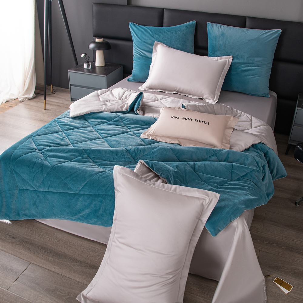 КПБ на резинке Сатин Velvet Premium с Одеялом VPR008, Евро, 4 наволочки, простынь 160*200*25