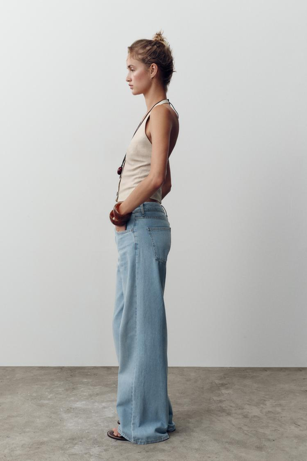 ZARA ТОП-ХАЛТЕР ИЗ ЛЬНА, ПЕСОЧНЫЙ