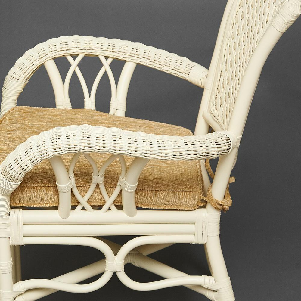 Комплект обеденный "ANDREA GRAND" (стол со стеклом+6 кресел+ подушки) TCH White (белый), Ткань рубчик, цвет кремовый